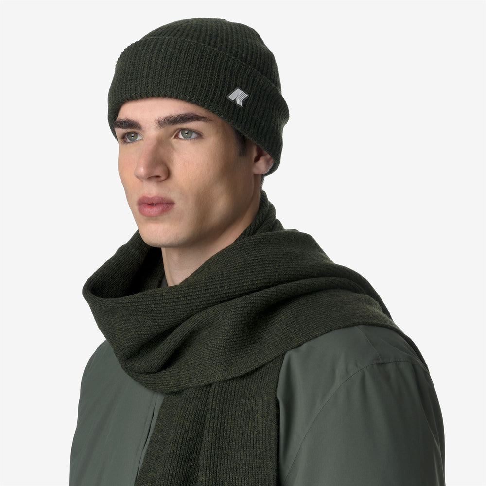 BRICE CARDIGAN STITCH WOOL - Headwear - Hat - UNISEX - GREEN BLACKISH MELANGE 02