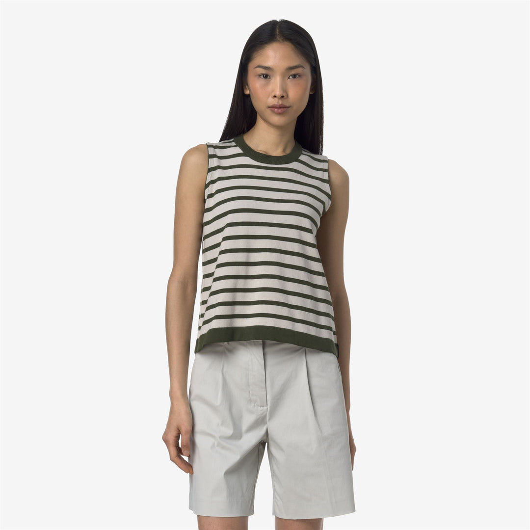 GERI STRIPES - Knitwear - Vest - WOMAN - BEIGE LT-GREEN LICHEN