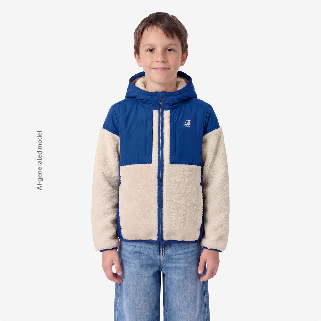 Fleece_Kid unisex_P. SAMSON 4.0 ORSETTO_Hoodie Full Zip_Blue Royal Marine - White Tofu - Commercial 4