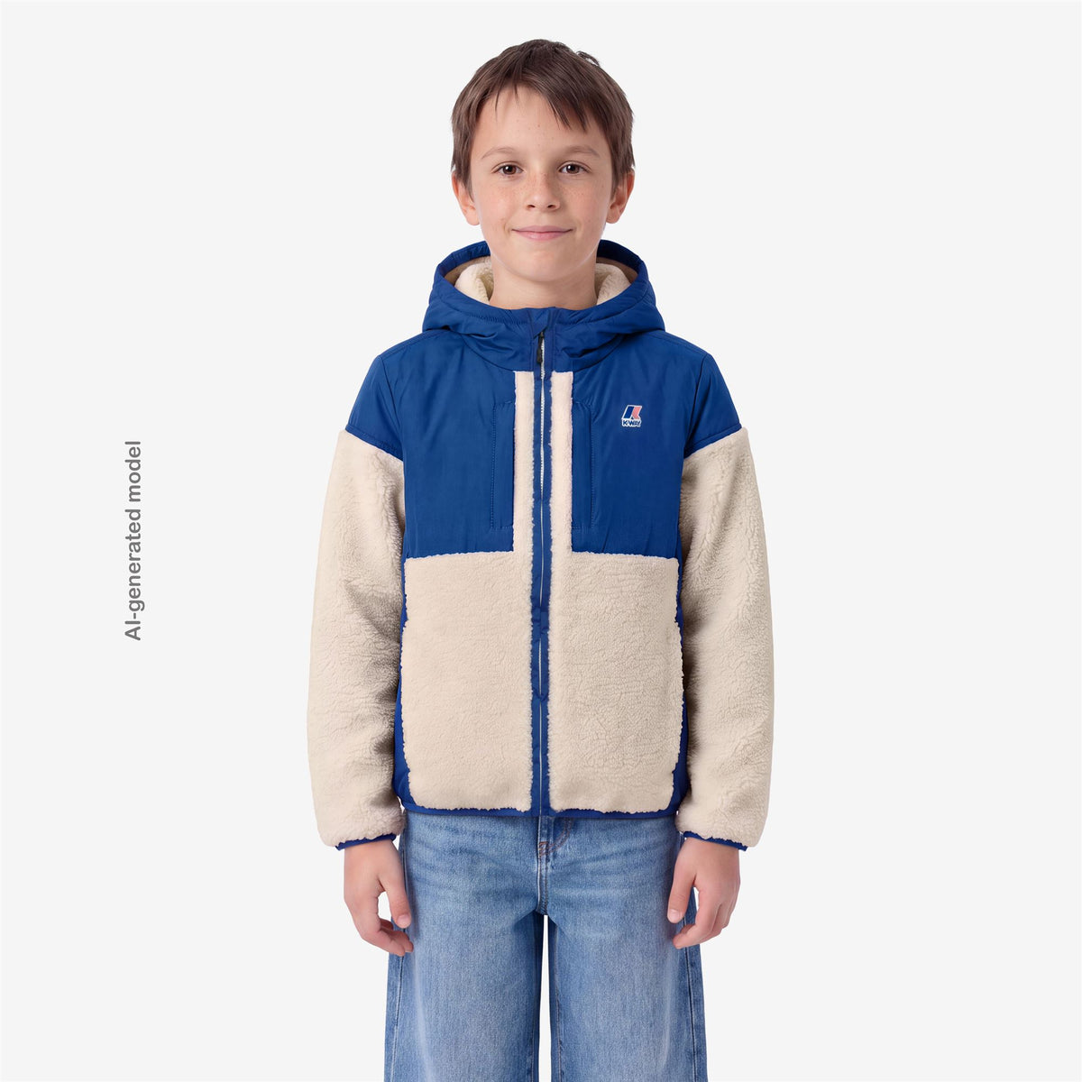 Fleece_Kid unisex_P. SAMSON 4.0 ORSETTO_Hoodie Full Zip_Blue Royal Marine - White Tofu - Commercial 4