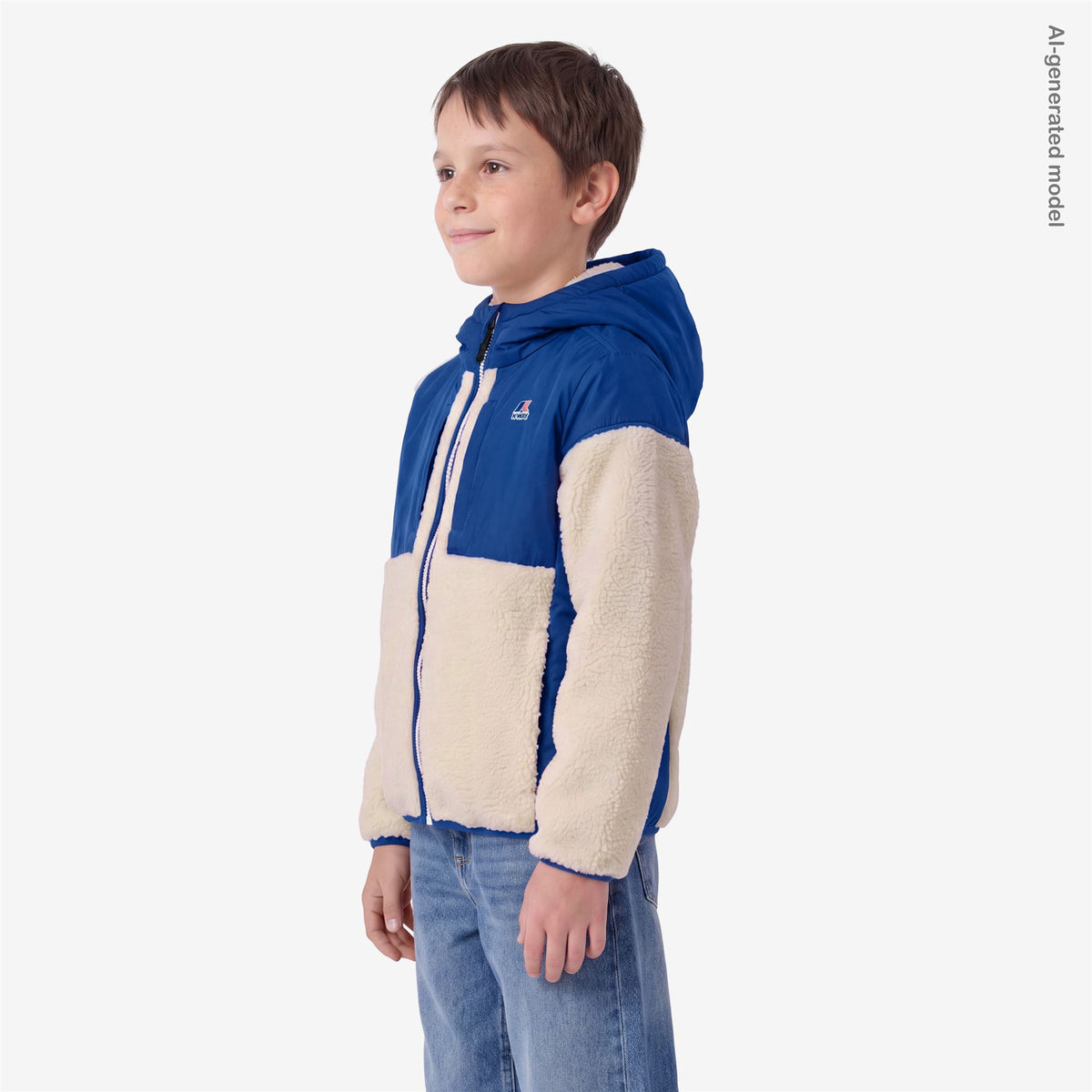 Fleece_Kid unisex_P. SAMSON 4.0 ORSETTO_Hoodie Full Zip_Blue Royal Marine - White Tofu - Commercial 5
