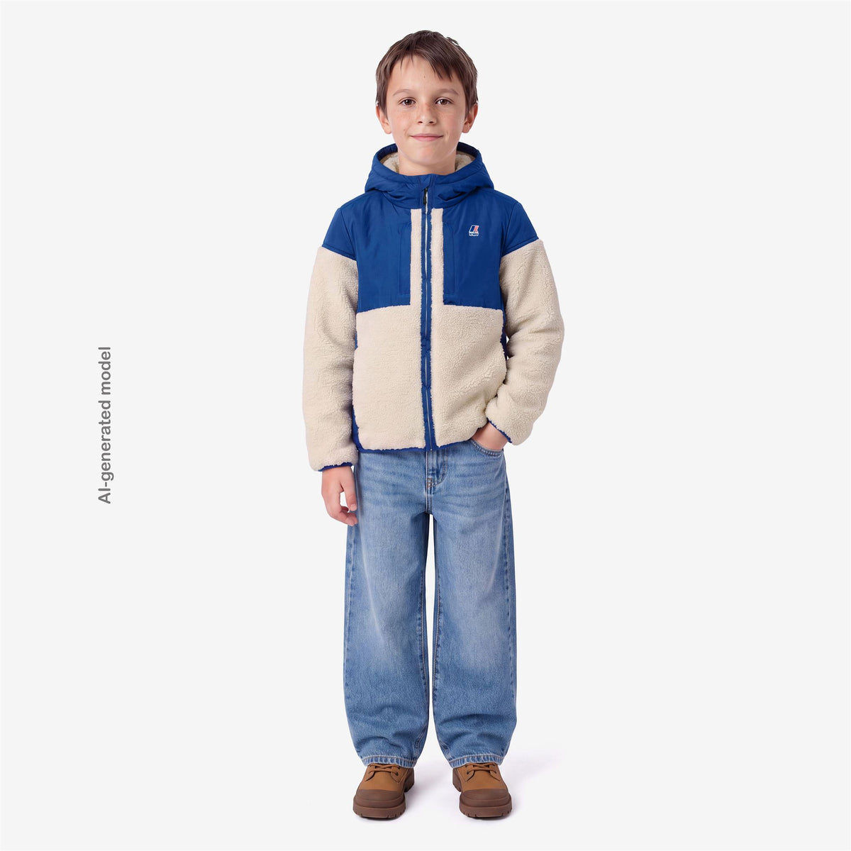 Fleece_Kid unisex_P. SAMSON 4.0 ORSETTO_Hoodie Full Zip_Blue Royal Marine - White Tofu - Commercial 7