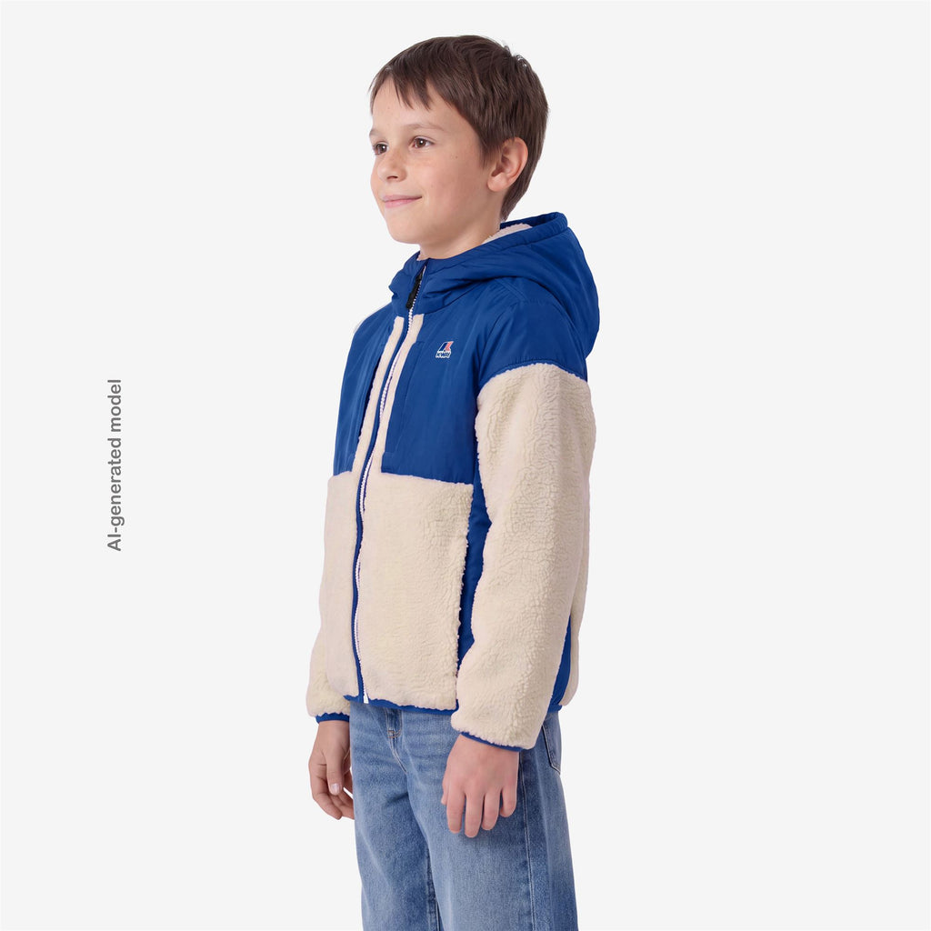 Fleece_Kid unisex_P. SAMSON 4.0 ORSETTO_Hoodie Full Zip_Blue Royal Marine - White Tofu - Commercial 5
