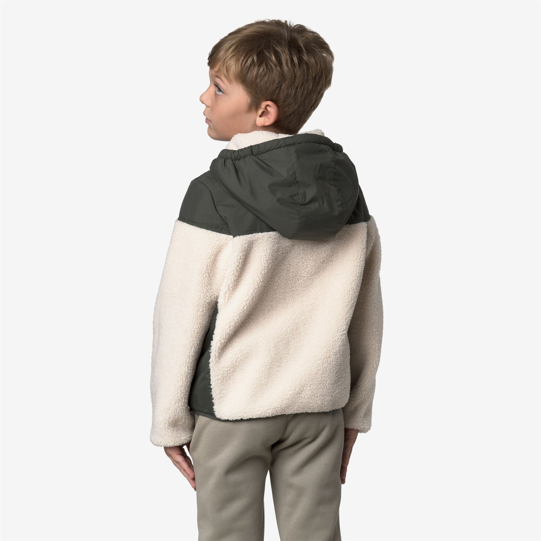 P. SAMSON 4.0 ORSETTO - Fleece - Hoodie Full Zip - KID UNISEX - GREEN BLACKISH--Ecru