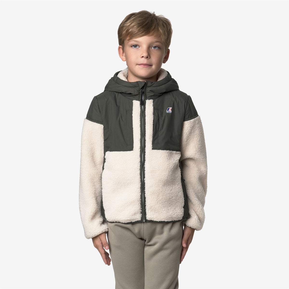 Fleece_KID UNISEX_P. SAMSON 4.0 ORSETTO_Hoodie Full Zip_GREEN BLACKISH--Ecru - Commercial 4