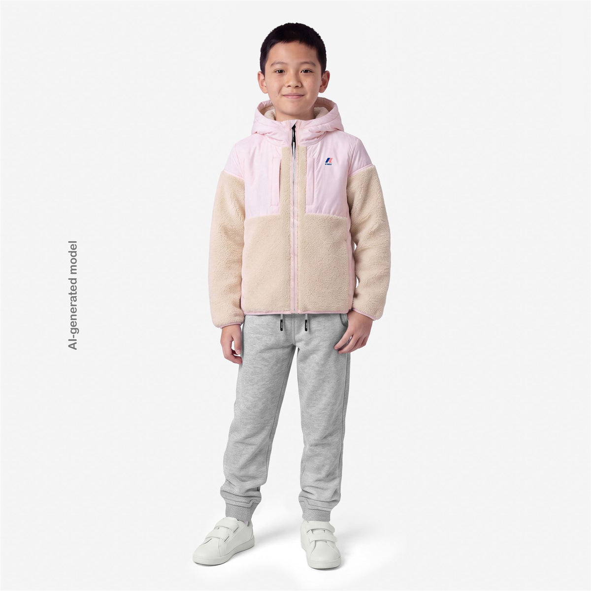 Fleece_KID UNISEX_P. SAMSON 4.0 ORSETTO_Hoodie Full Zip_White Tofu-Pink Sallow - Commercial 7
