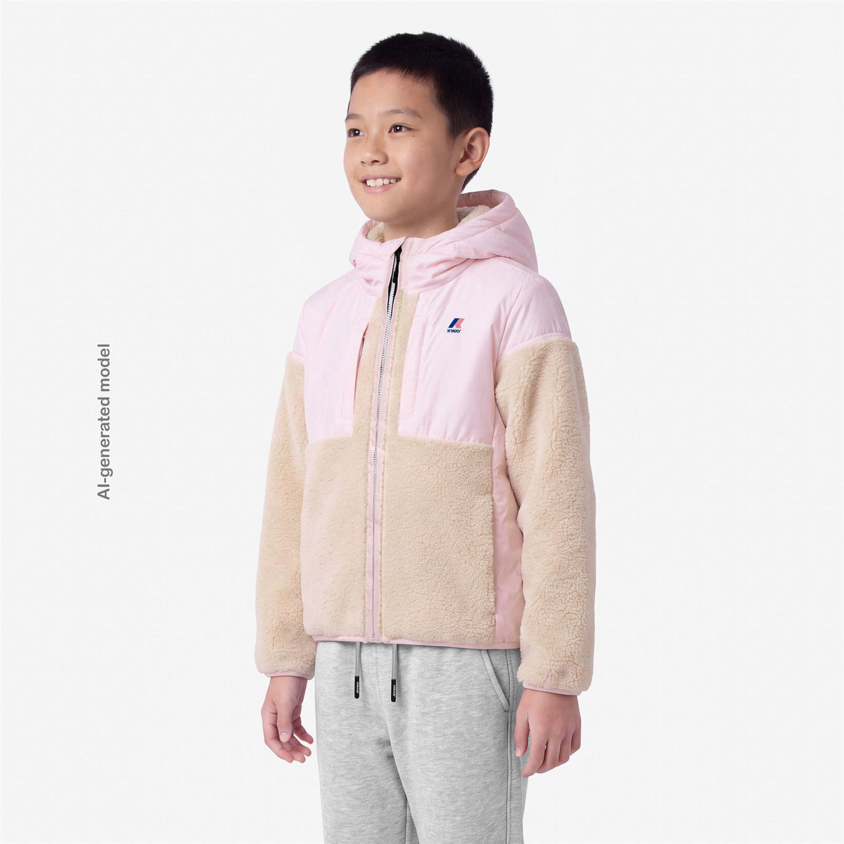 Fleece_KID UNISEX_P. SAMSON 4.0 ORSETTO_Hoodie Full Zip_White Tofu-Pink Sallow - Commercial 5