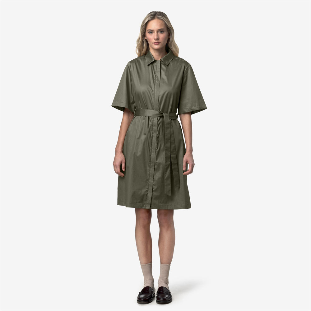 NOUAILLE SHINY COTTON - Robes - Court - Femme - Green Lichen 02