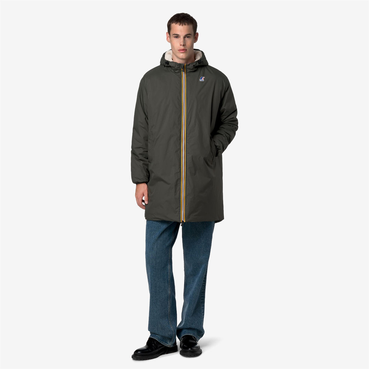 Jackets_UNISEX_LE VRAI 4.0 EIFFEL EAST ORSETTO_3/4 Length_GREEN BLACKISH - Commercial 1