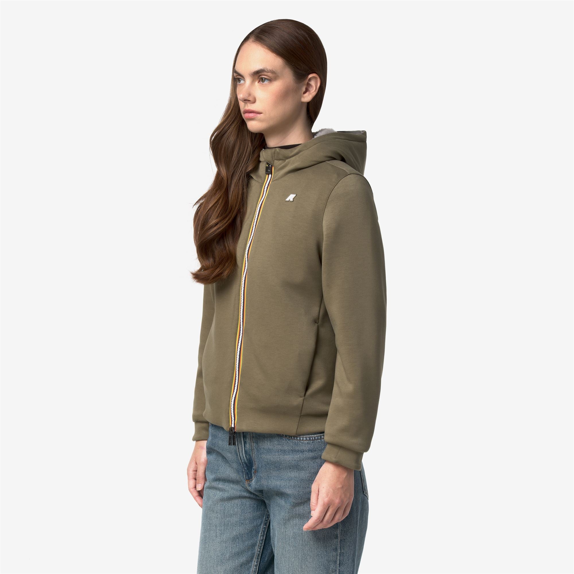 Fleece_Woman_DEVA LIGHT SPACER FUR DOUBLE_Jacket_Green Army - Fur - Commercial 5