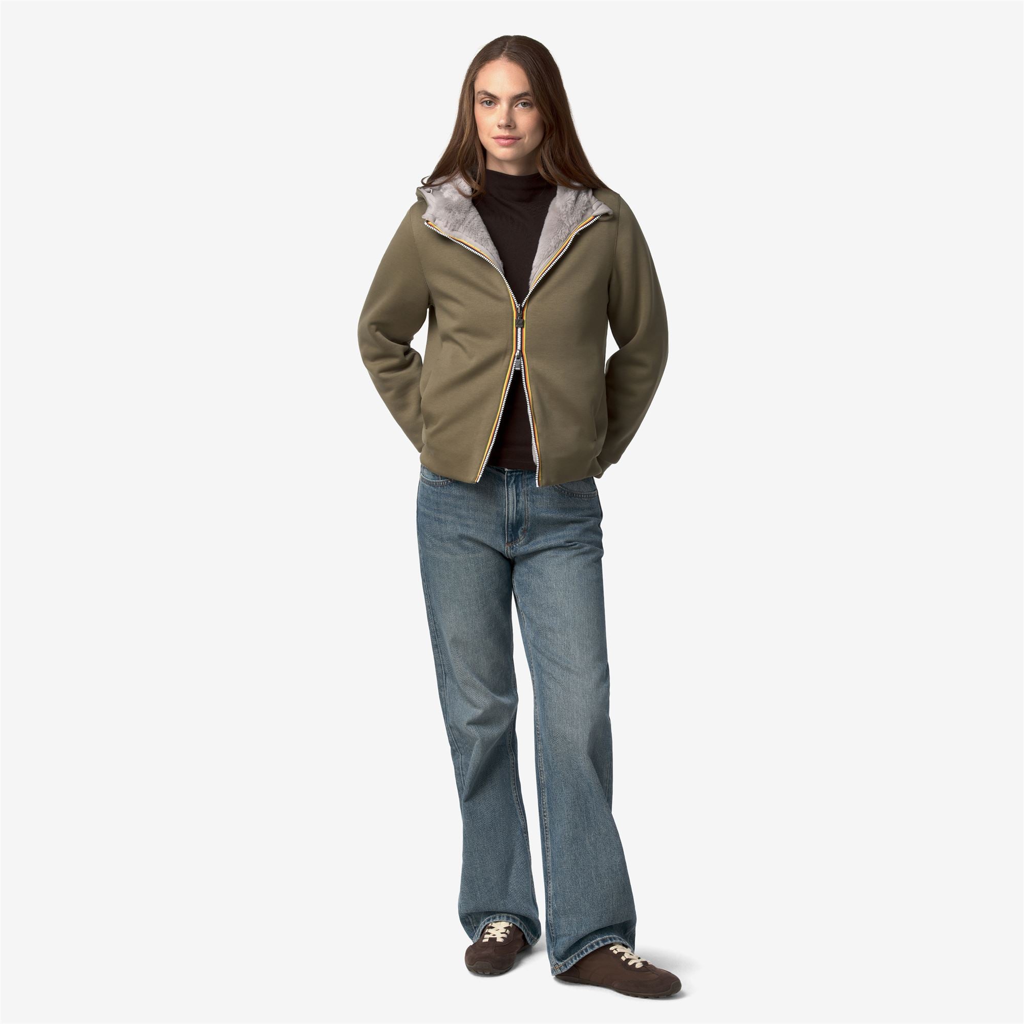 Fleece_Woman_DEVA LIGHT SPACER FUR DOUBLE_Jacket_Green Army - Fur - Commercial 7