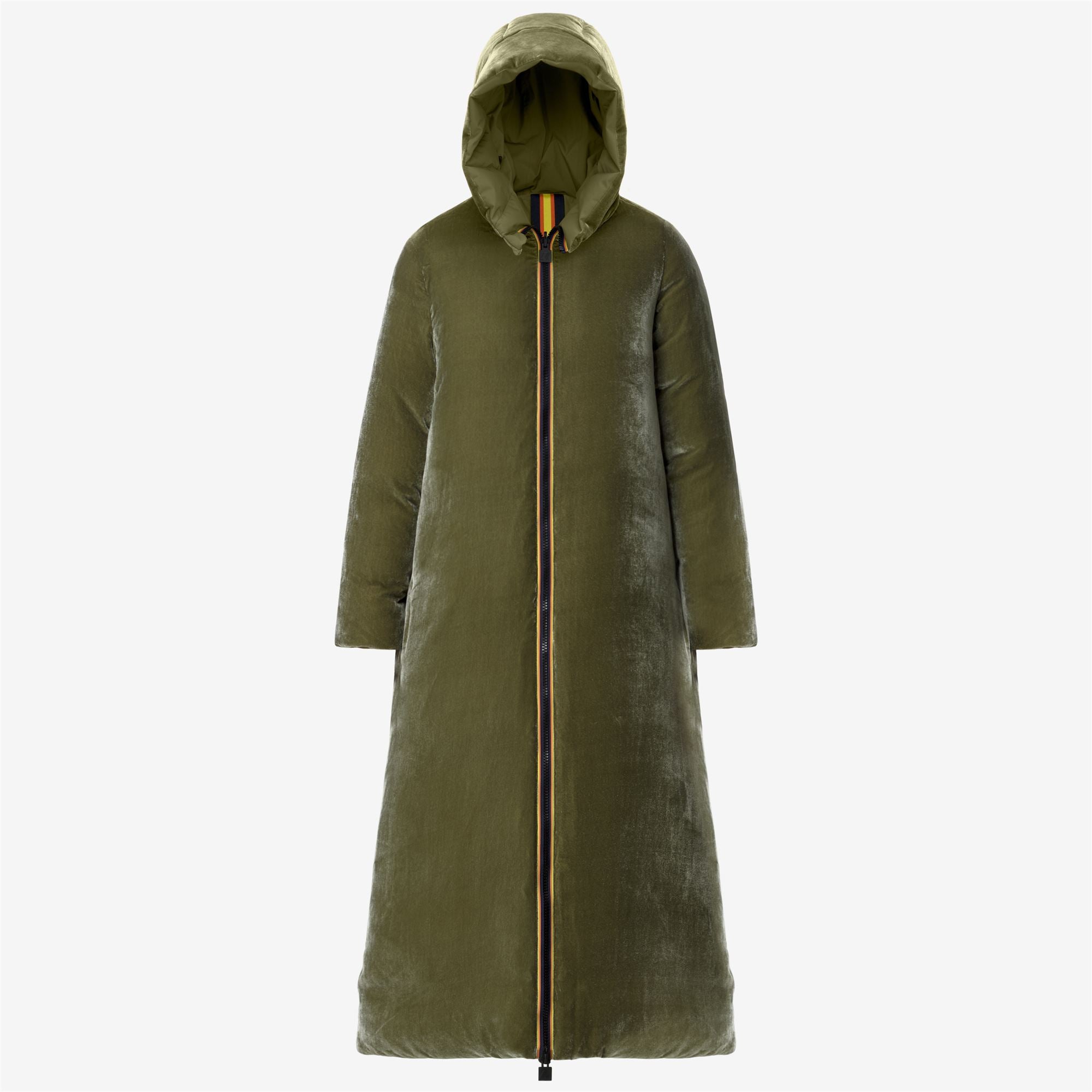 Jackets_WOMAN_ORLEN VELVET THERMO DOUBLE_Long_Green Winter - Commercial 1