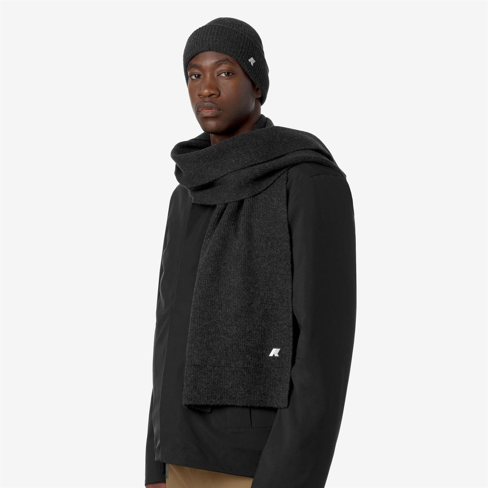 ETIENNE CARDIGAN STITCH WOOL - Scarves - SCARF - UNISEX - BLACK PURE MELANGE 02