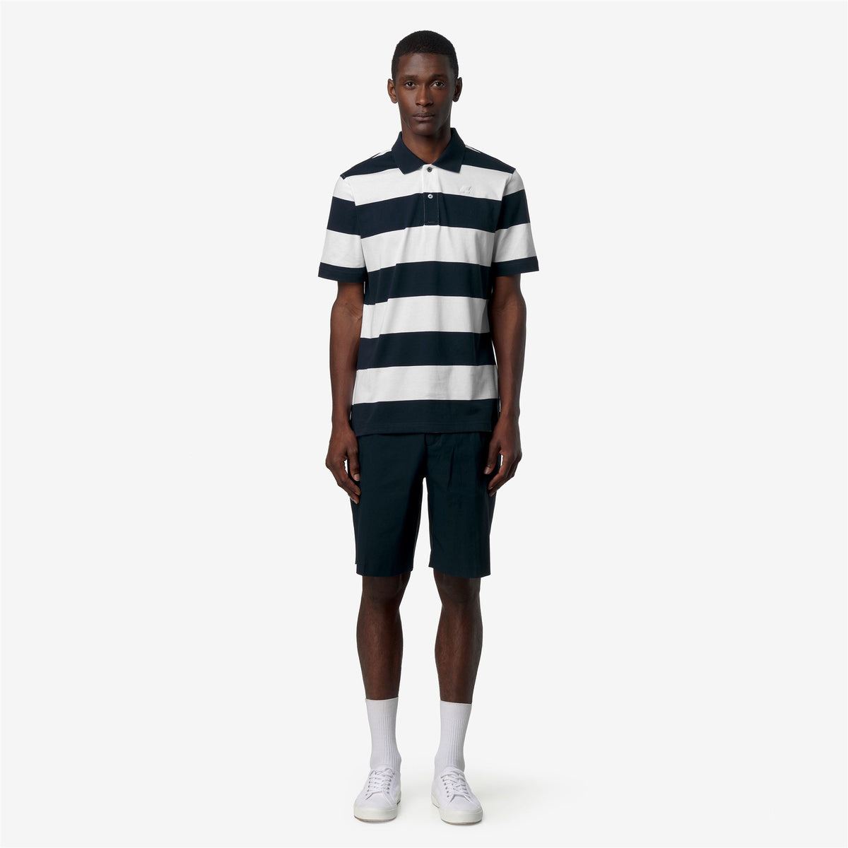 Polo Shirts_Man_LAYO-MID JERSEY YARN DYED_Polo_White - Blue Depth - Commercial 4