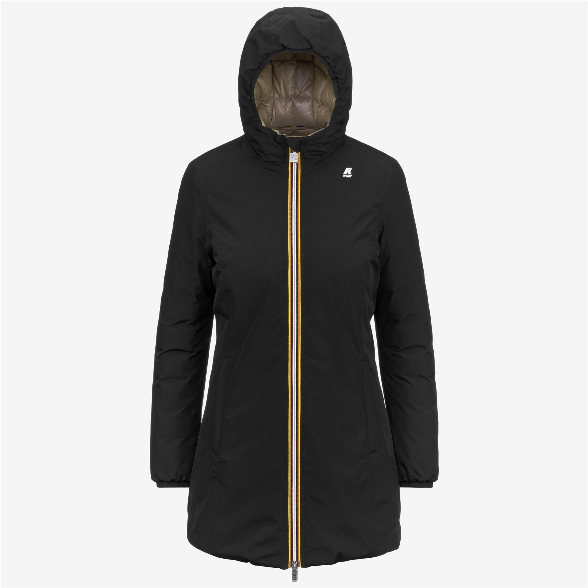 Jackets_Woman_DENISE ST THERMO DOUBLE_3/4 Length_Black P-Beige T - Commercial 1