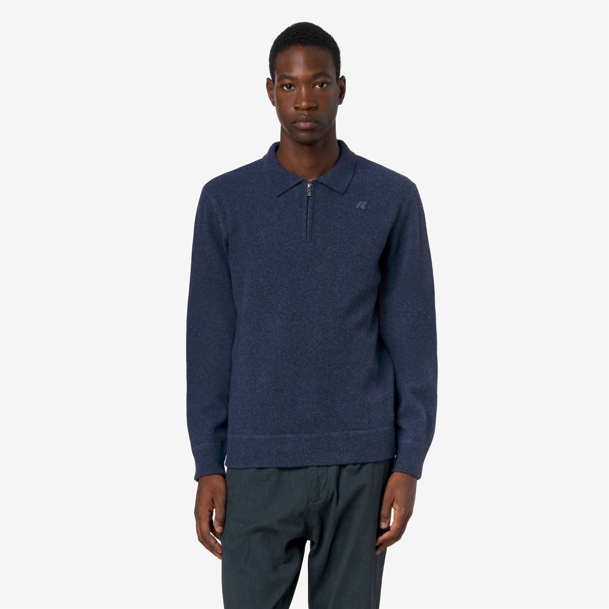 Knitwear_Man_GLEREN FLEECE STITCH_Polo_Blue Dusty - Commercial 4