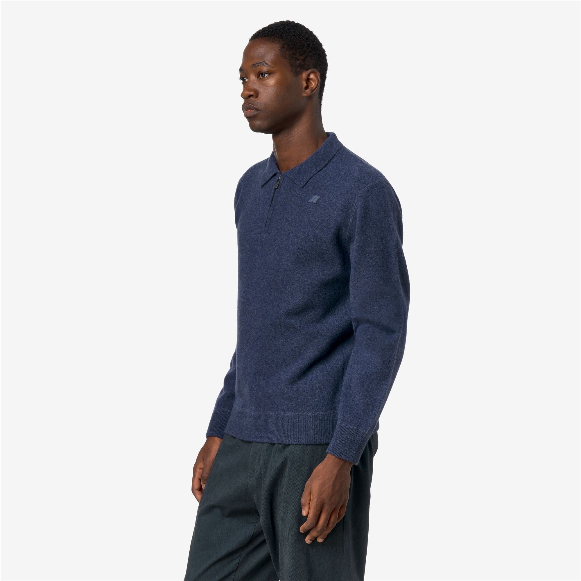 Knitwear_Man_GLEREN FLEECE STITCH_Polo_Blue Dusty - Commercial 5