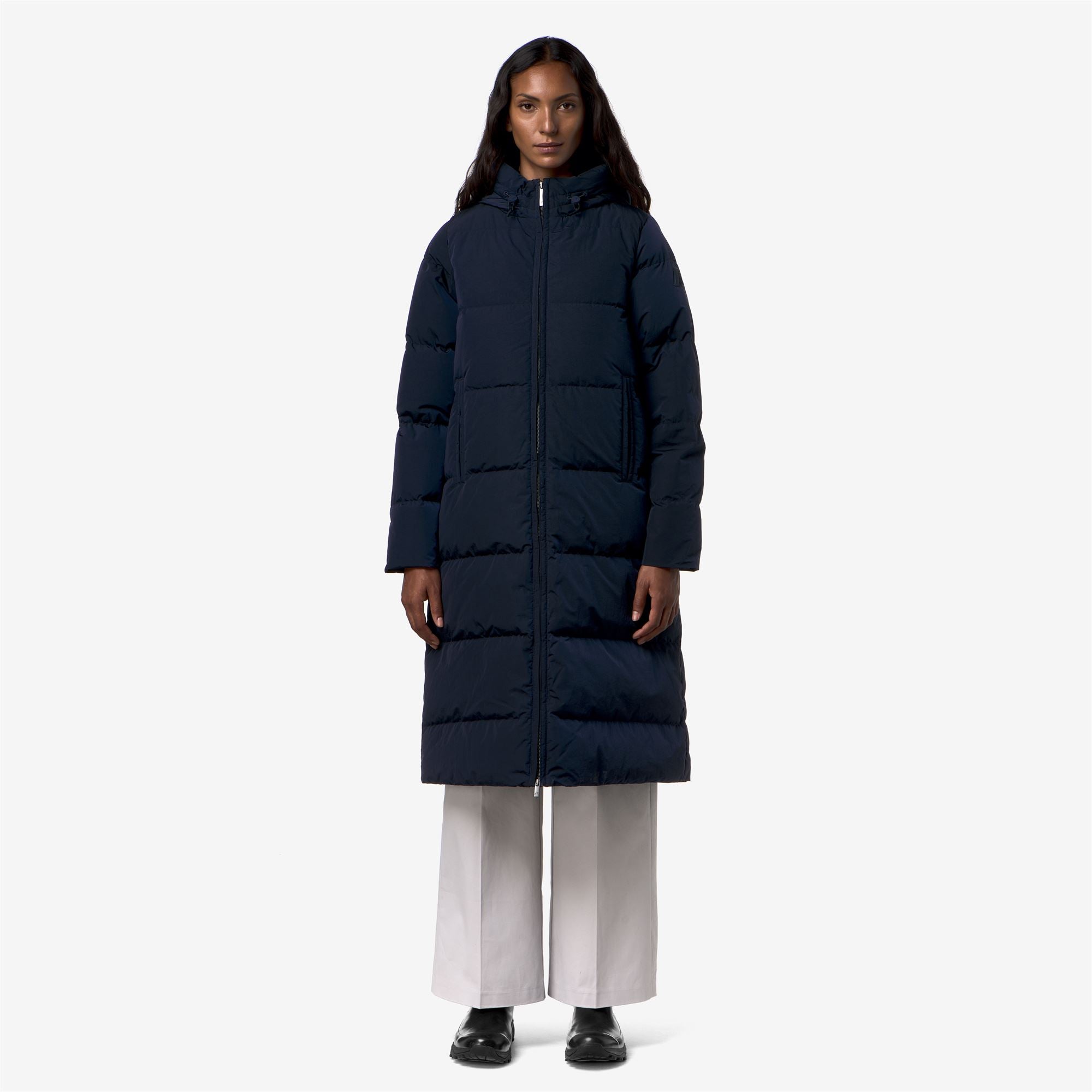 Jackets_Woman_DINA SHINY NYLON FUR_Long_Blue Depth - Commercial 4