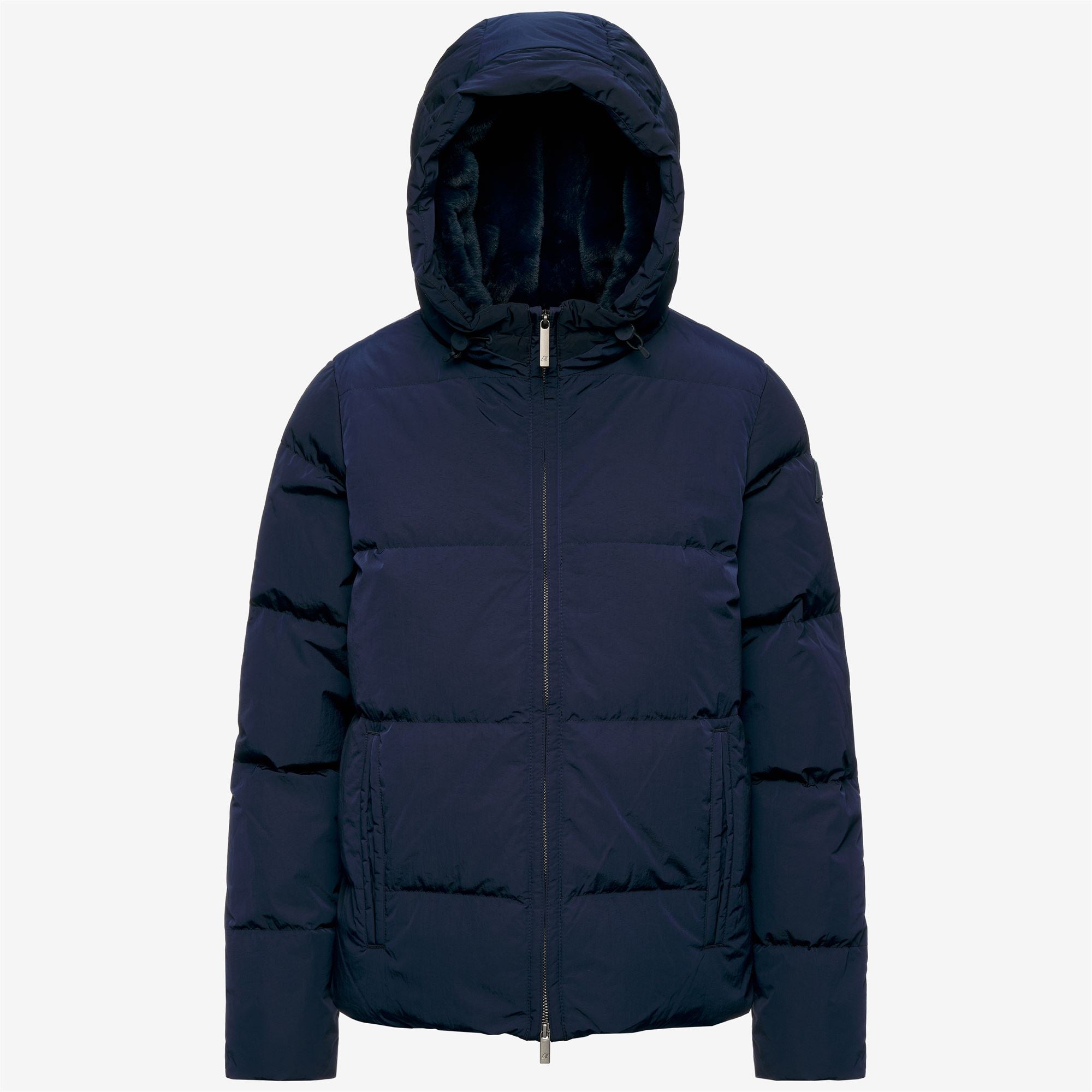 Jackets_Woman_DONNA SHINY NYLON FUR_Short_Blue Depth - Commercial 1