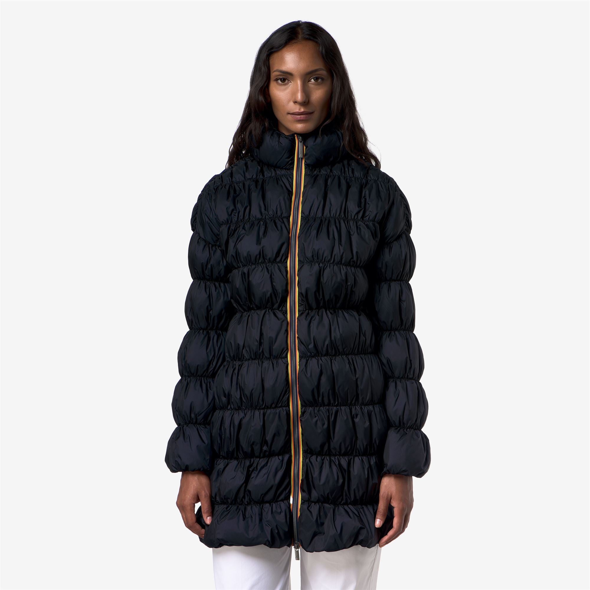 Jackets_Woman_JIN MAXI RUFFLES_Long_Blue Depth - Commercial 4