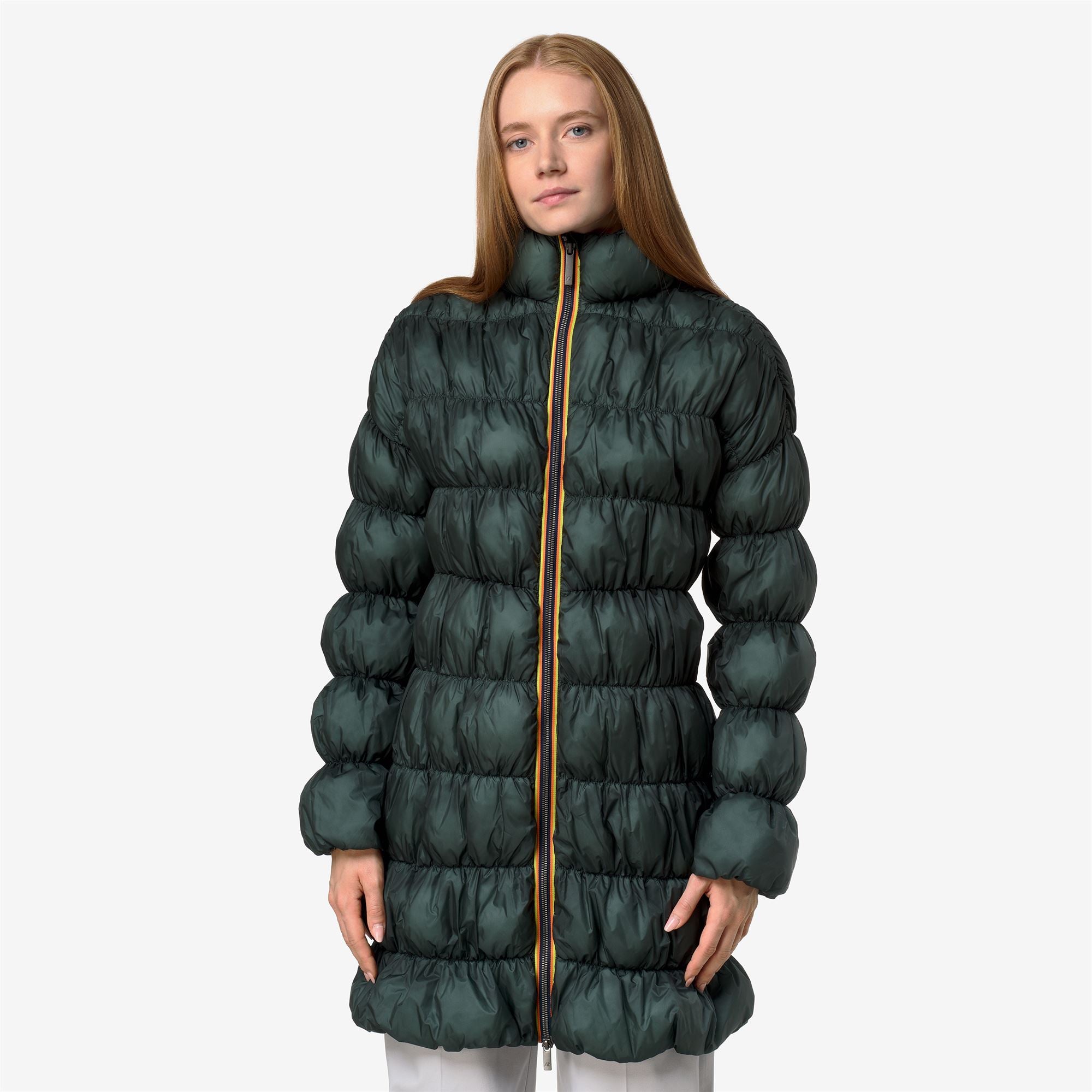 Jackets_Woman_JIN MAXI RUFFLES_Long_Green Balsam - Commercial 4