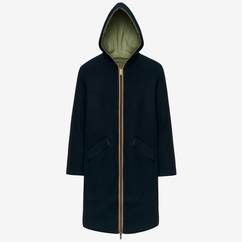 Jackets_Woman_SHALA WOOL BONDED DOUBLE_3/4 Length_Blue Depth - Green Gold - Commercial 1