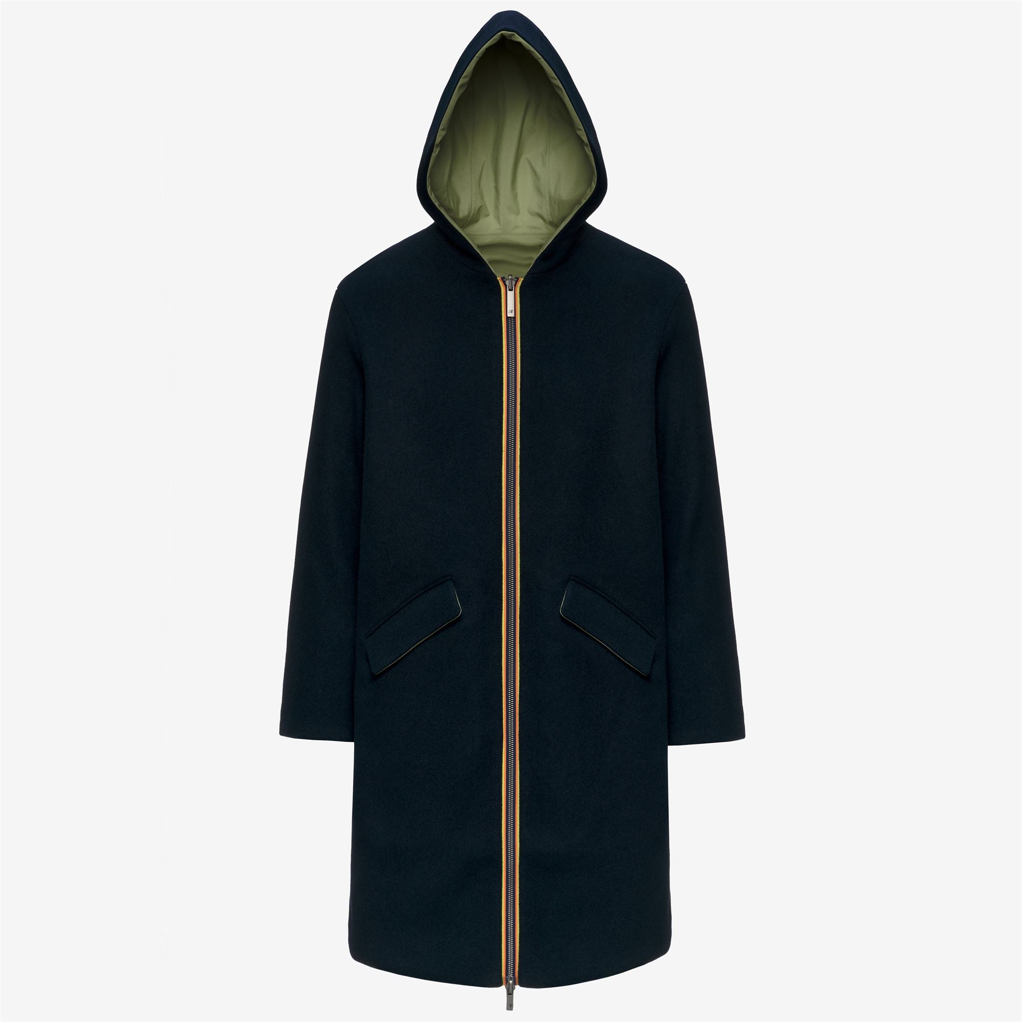 Jackets_Woman_SHALA WOOL BONDED DOUBLE_3/4 Length_Blue Depth - Green Gold - Commercial 1