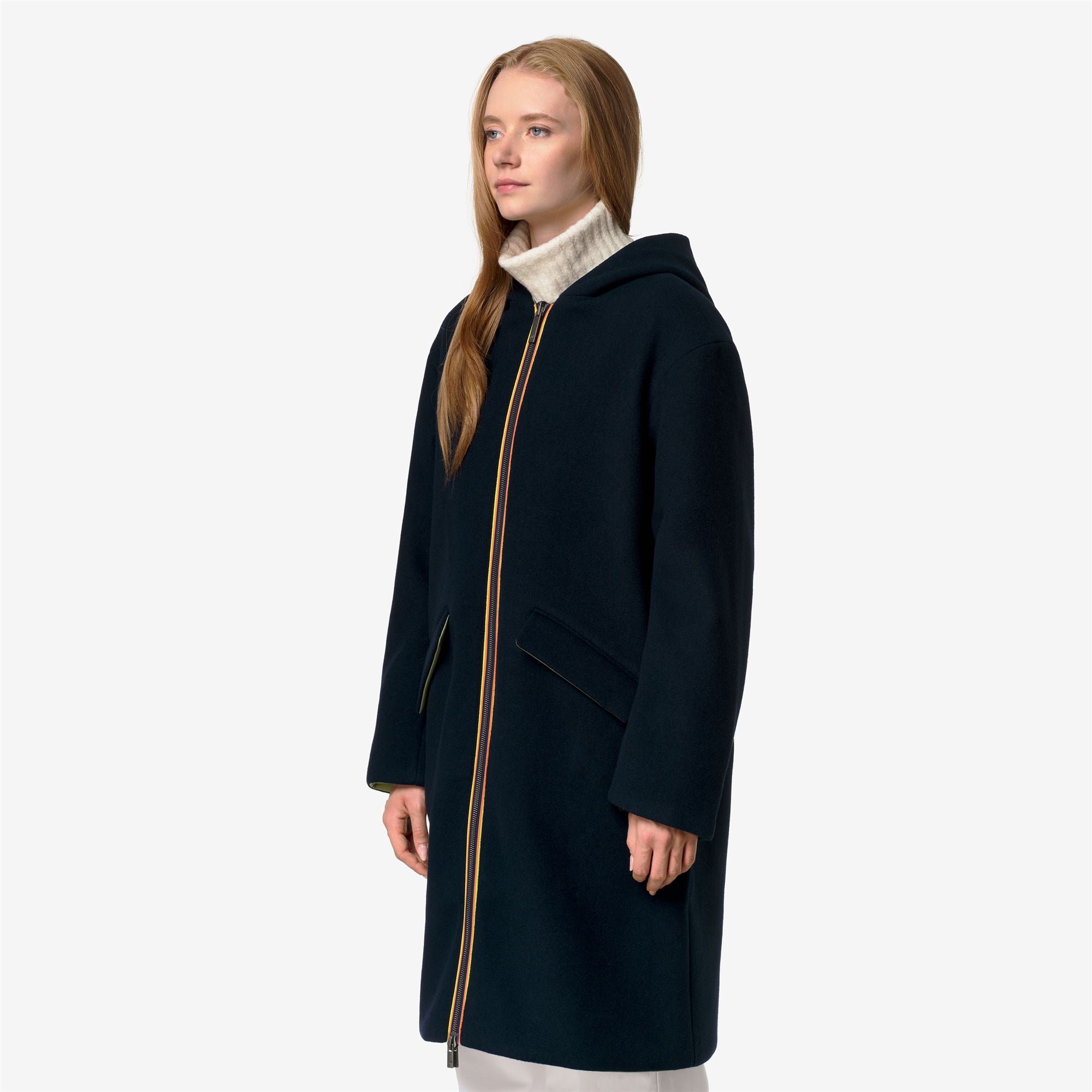 Jackets_Woman_SHALA WOOL BONDED DOUBLE_3/4 Length_Blue Depth - Green Gold - Commercial 5