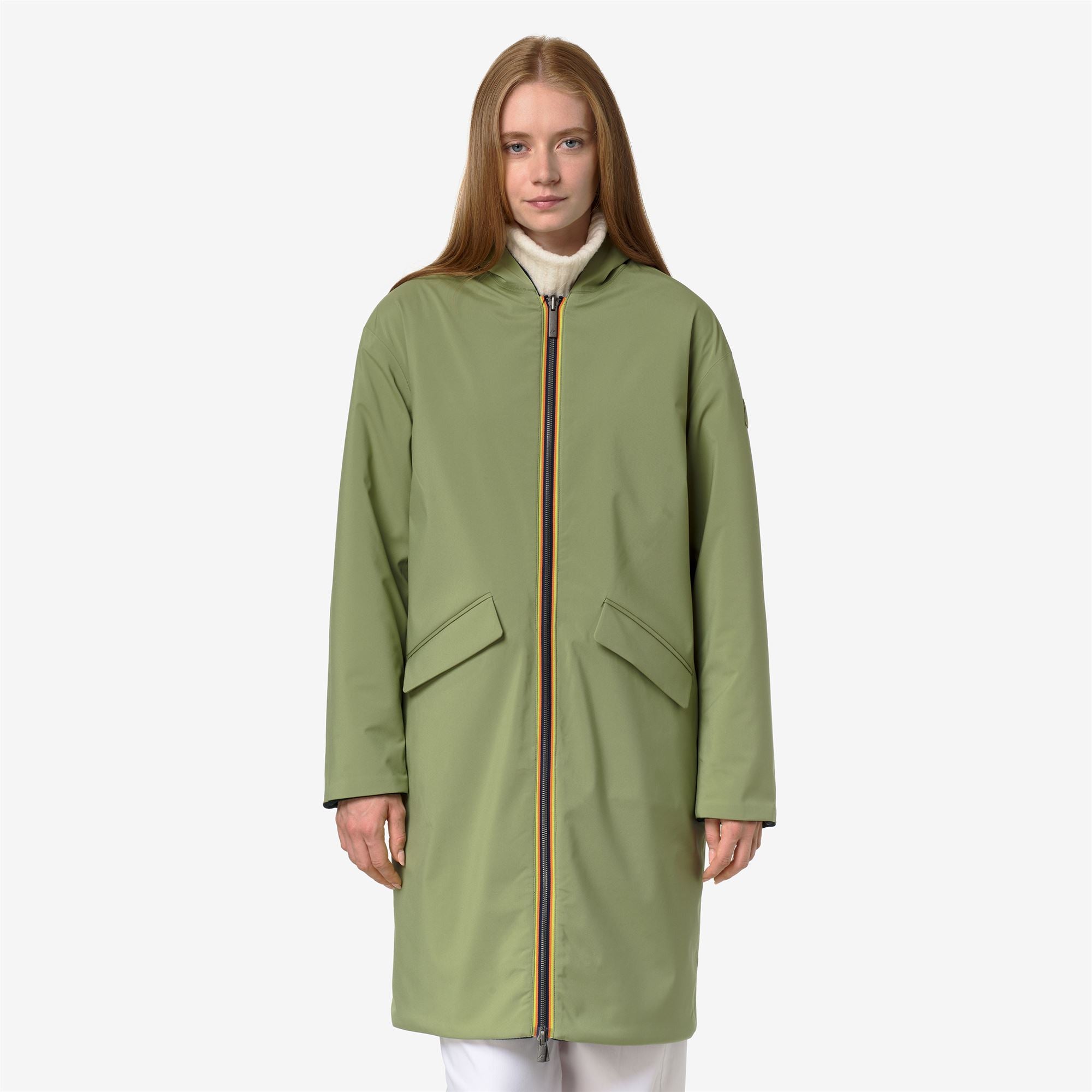 Jackets_Woman_SHALA WOOL BONDED DOUBLE_3/4 Length_Blue Depth - Green Gold - Commercial 3