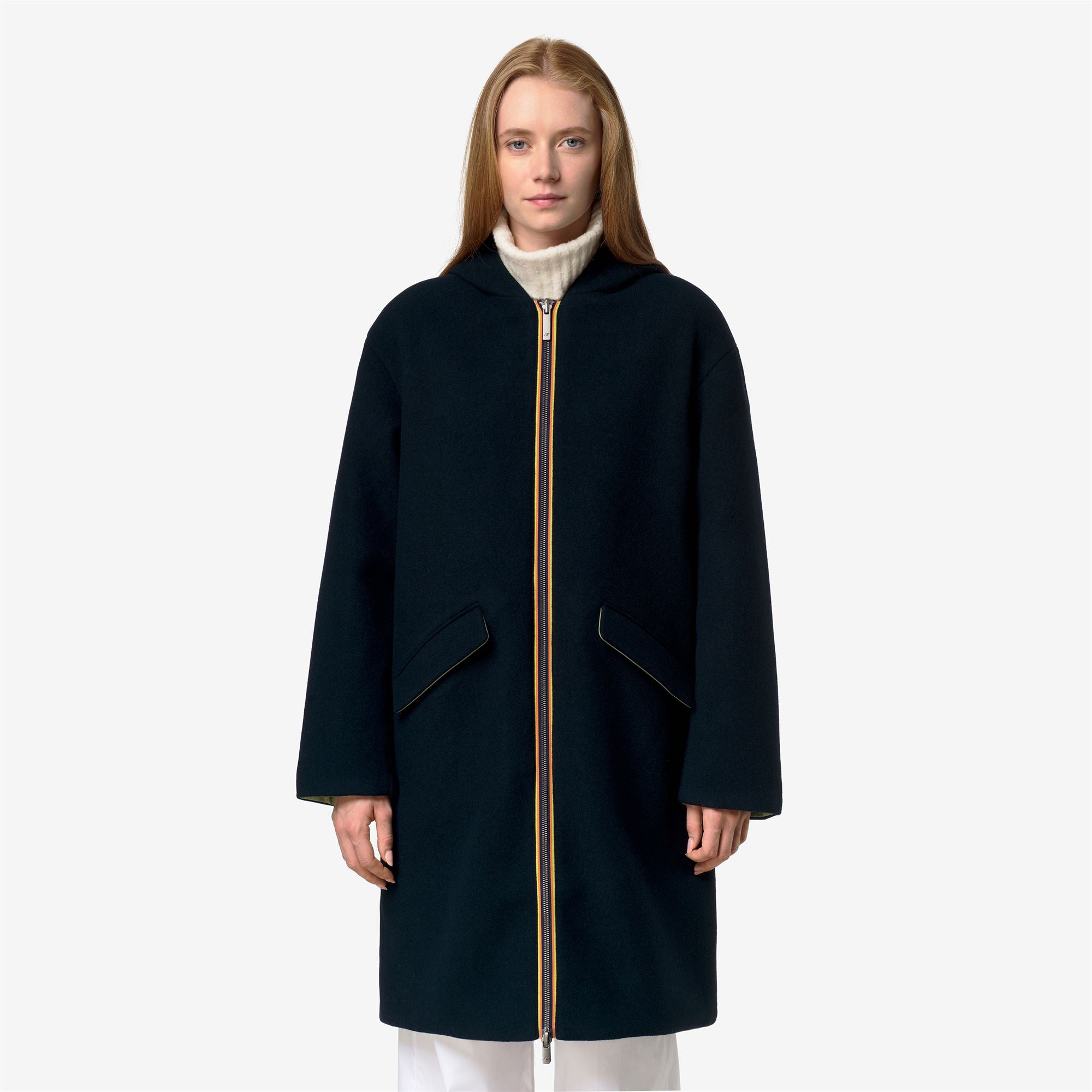 Jackets_Woman_SHALA WOOL BONDED DOUBLE_3/4 Length_Blue Depth - Green Gold - Commercial 4