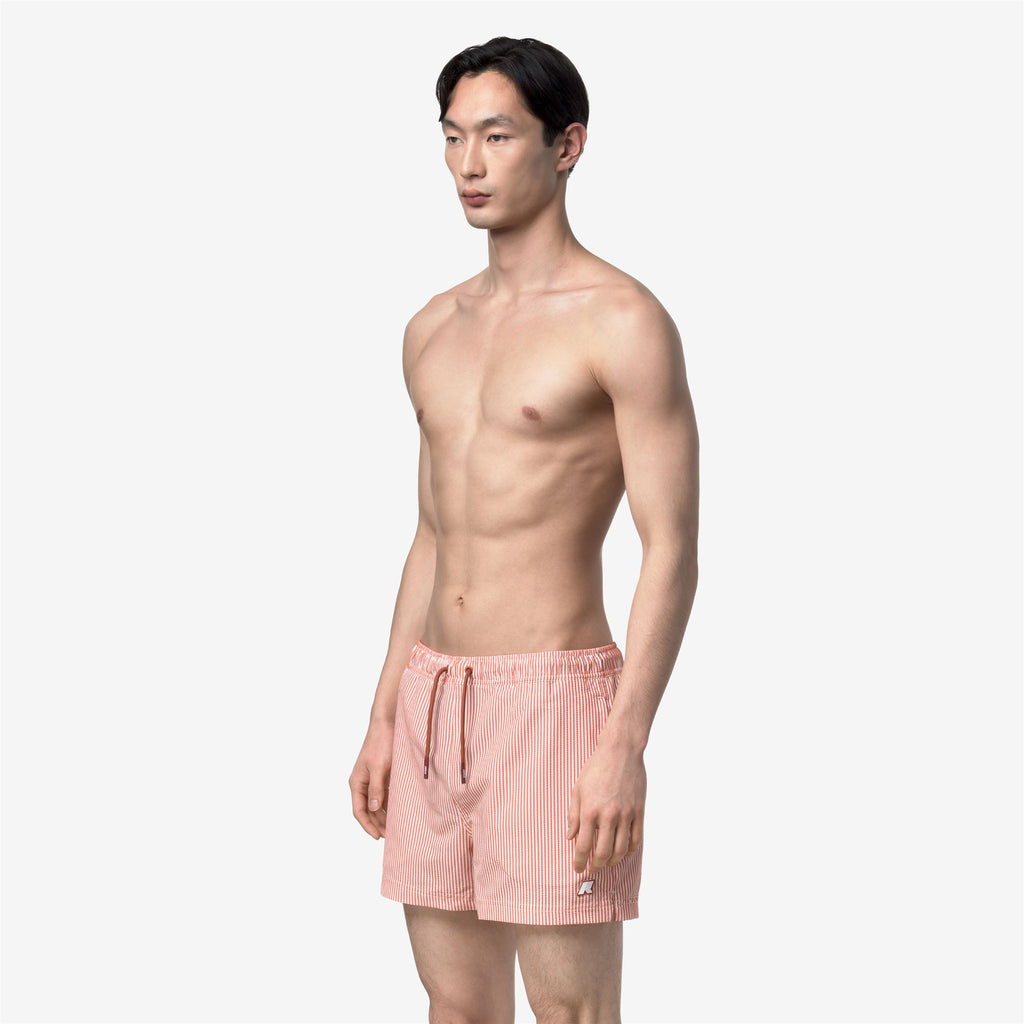 Bathing Suits_Man_HAZEL MID STRIPES BEACH_Swimming Trunks_White - Orange Brownish - Commercial 5