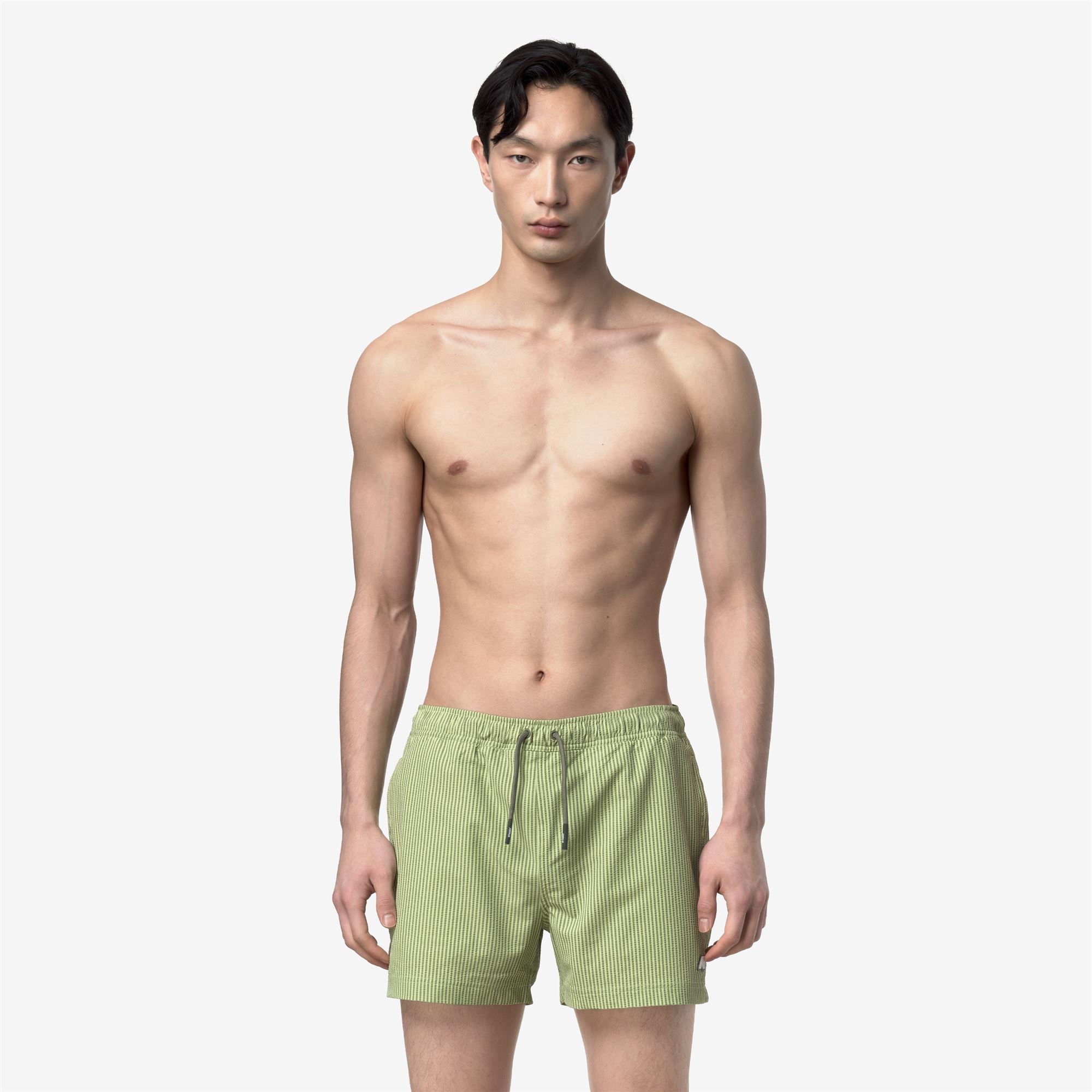 Bathing Suits_Man_HAZEL MID STRIPES BEACH_Swimming Trunks_Green Dk Lime - Green Lichen - Commercial 4