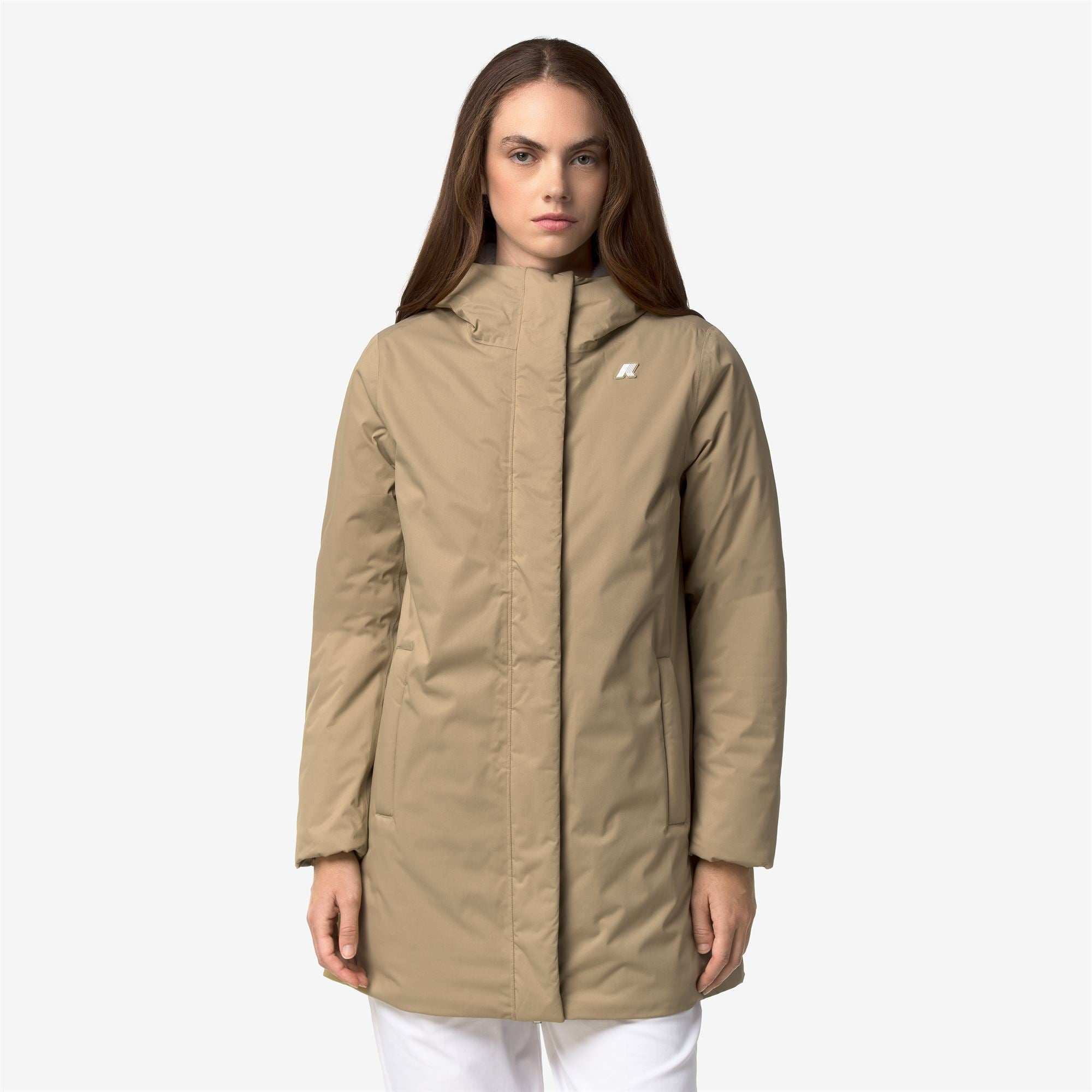 Jackets_Woman_SOPHIE TWILL SOFT BEAVER_3/4 Length_Beige Khaki - Grey Warm - Commercial 4